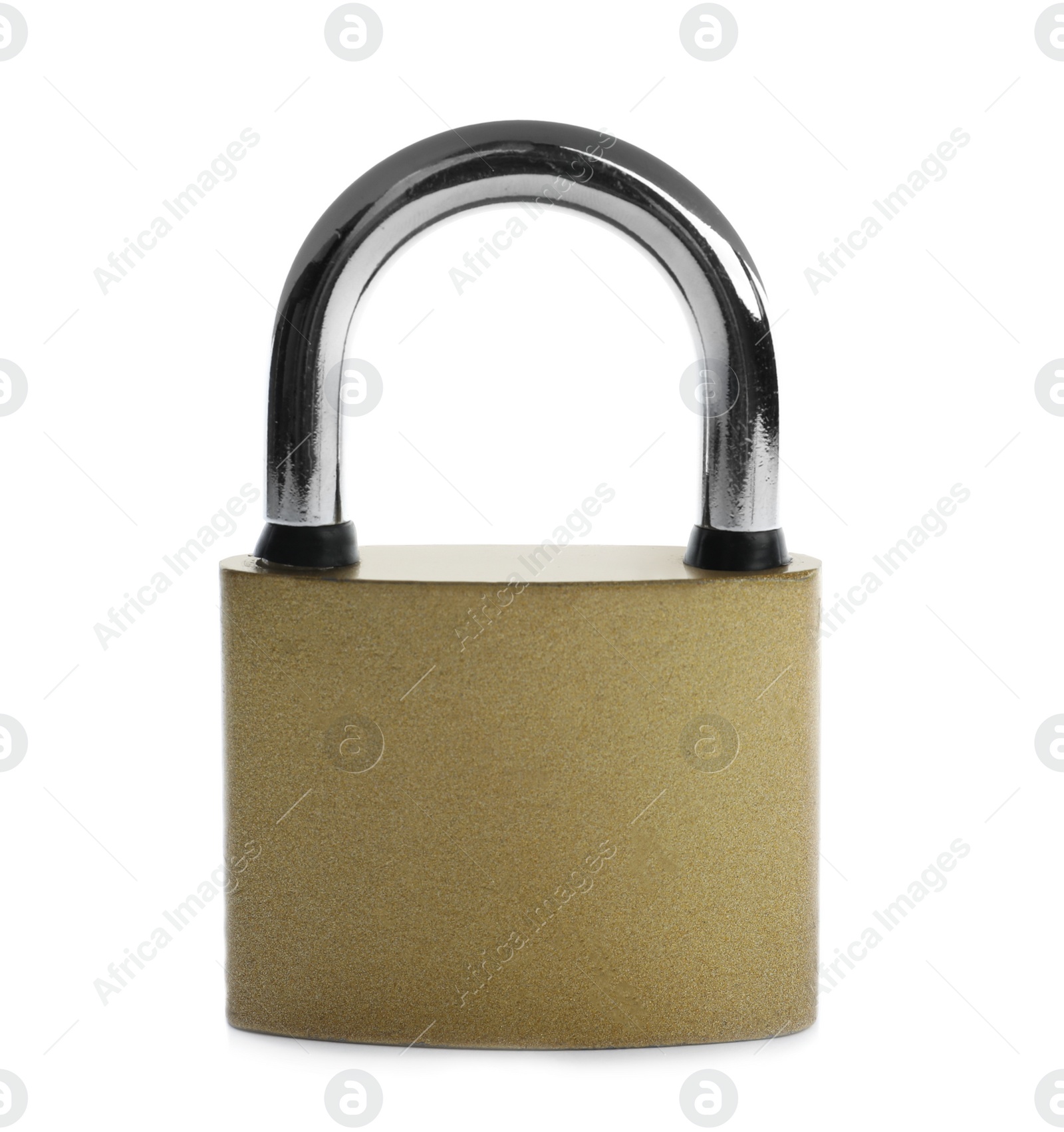 Photo of Steel padlock isolated on white. Safety concept