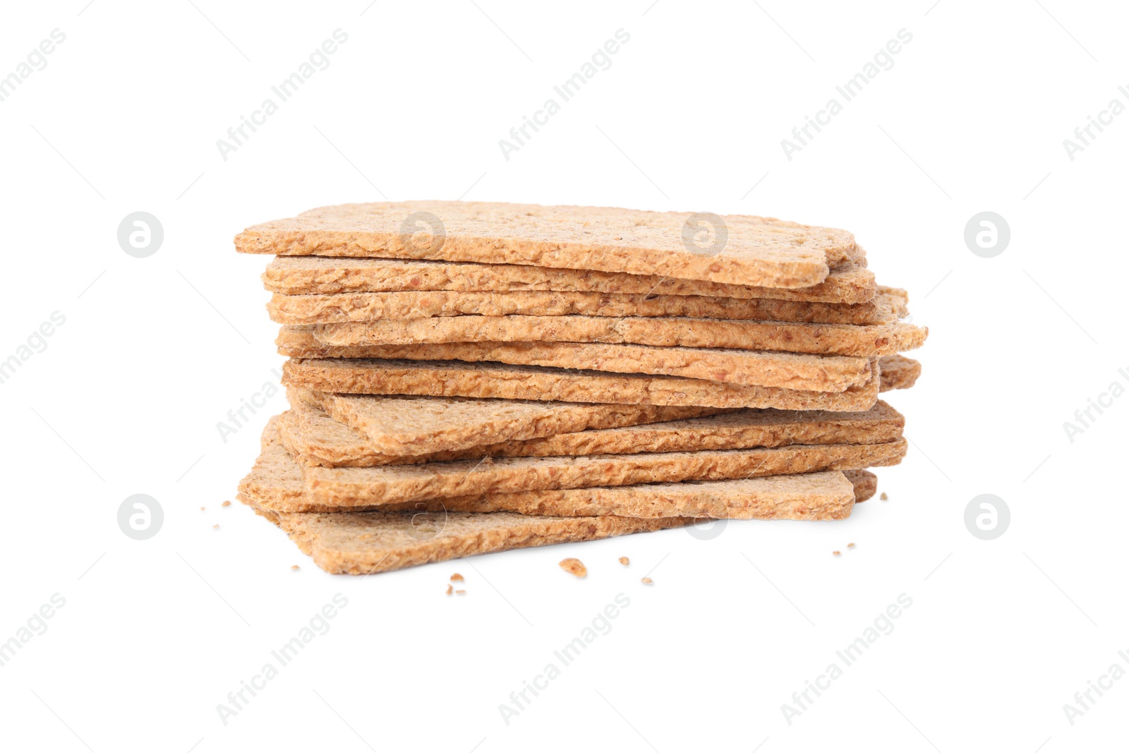 Photo of Stack of fresh rye crispbreads isolated on white