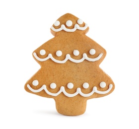 Tasty homemade Christmas cookie on white background