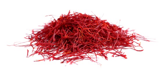 Photo of Pile of dried saffron isolated on white