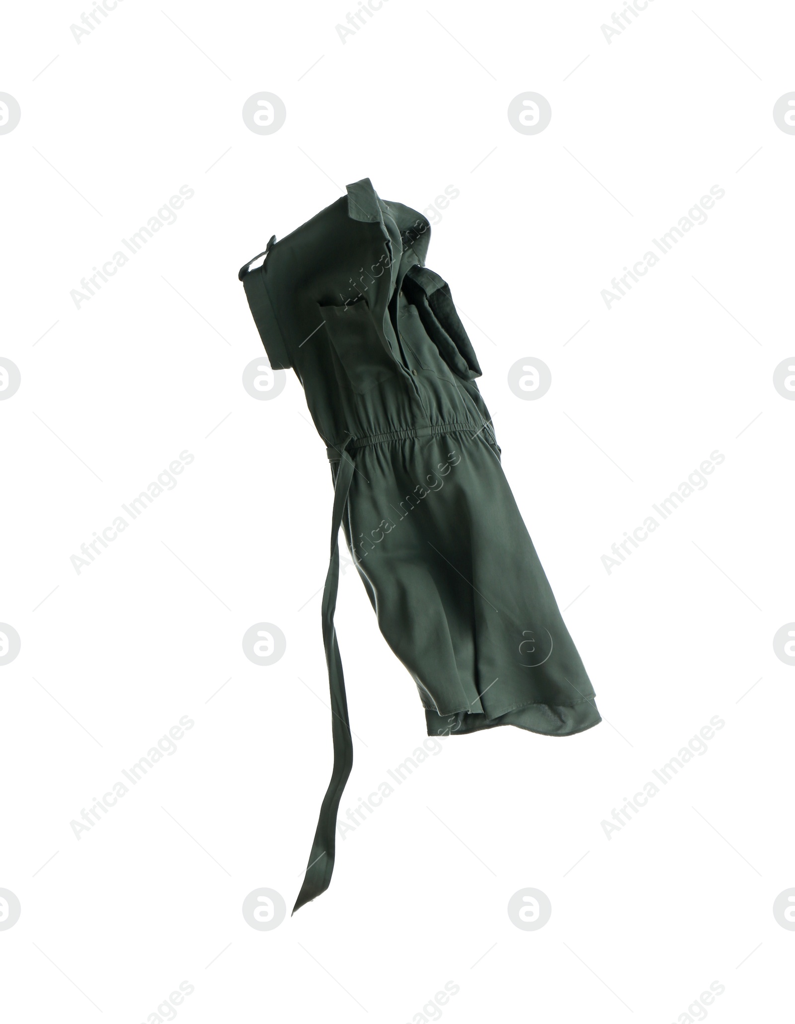 Photo of Dark green dress isolated on white. Stylish clothes