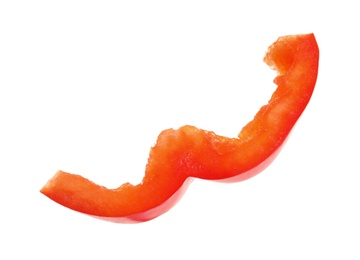 Photo of Slice of ripe red bell pepper on white background