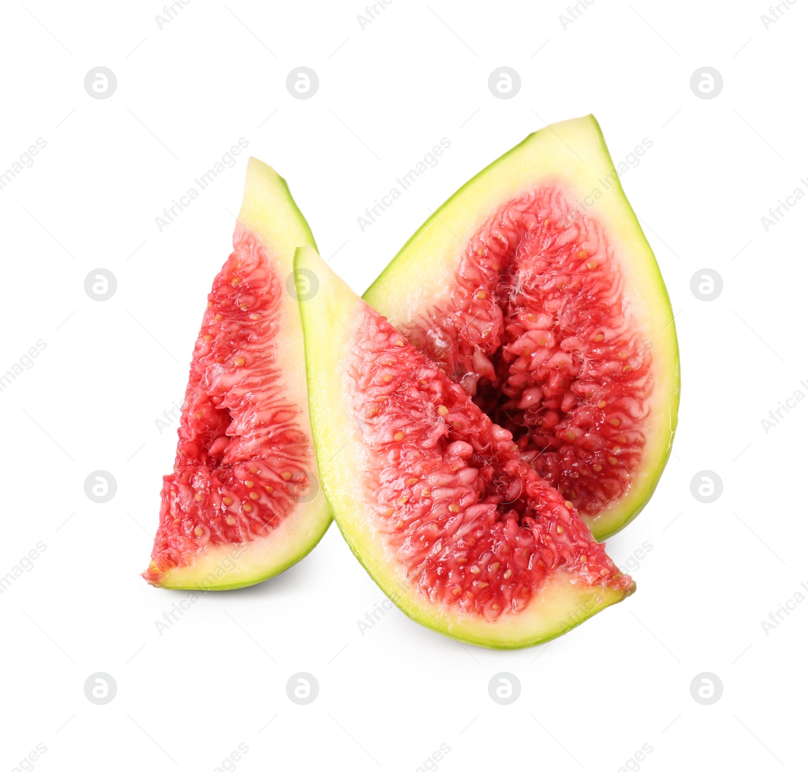 Photo of Cut fresh green fig isolated on white