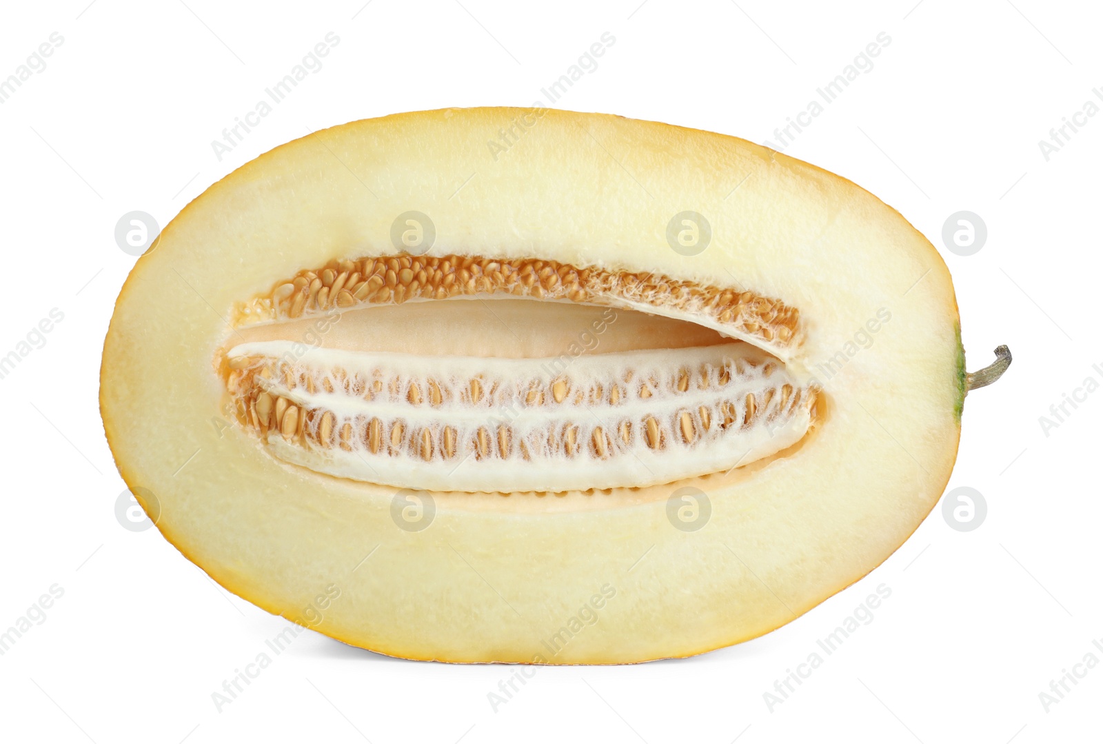Photo of Half of delicious ripe melon isolated on white