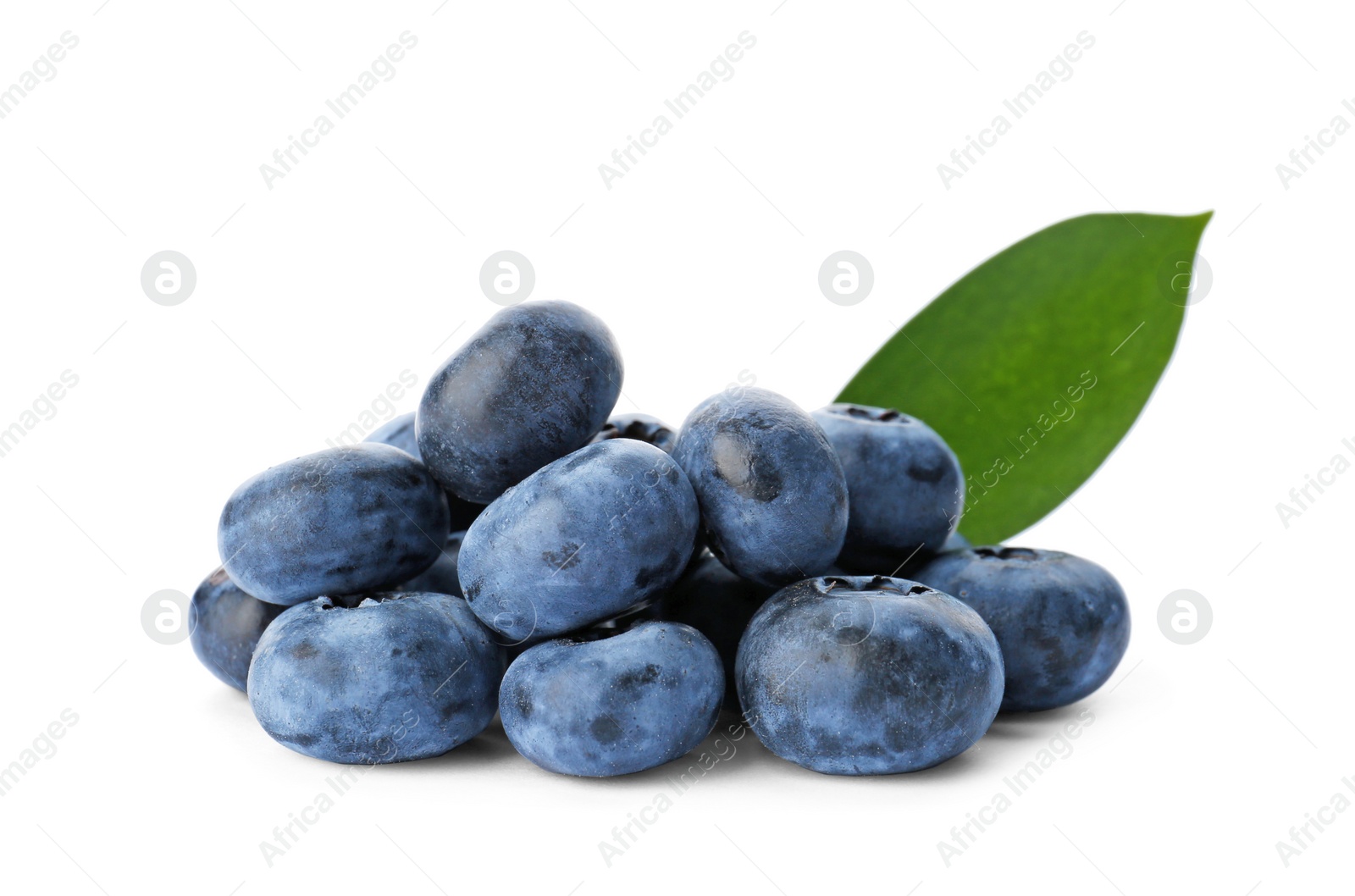 Photo of Heap of fresh ripe blueberries on white background