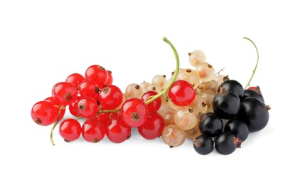 Photo of Fresh red, white and black currants isolated on white
