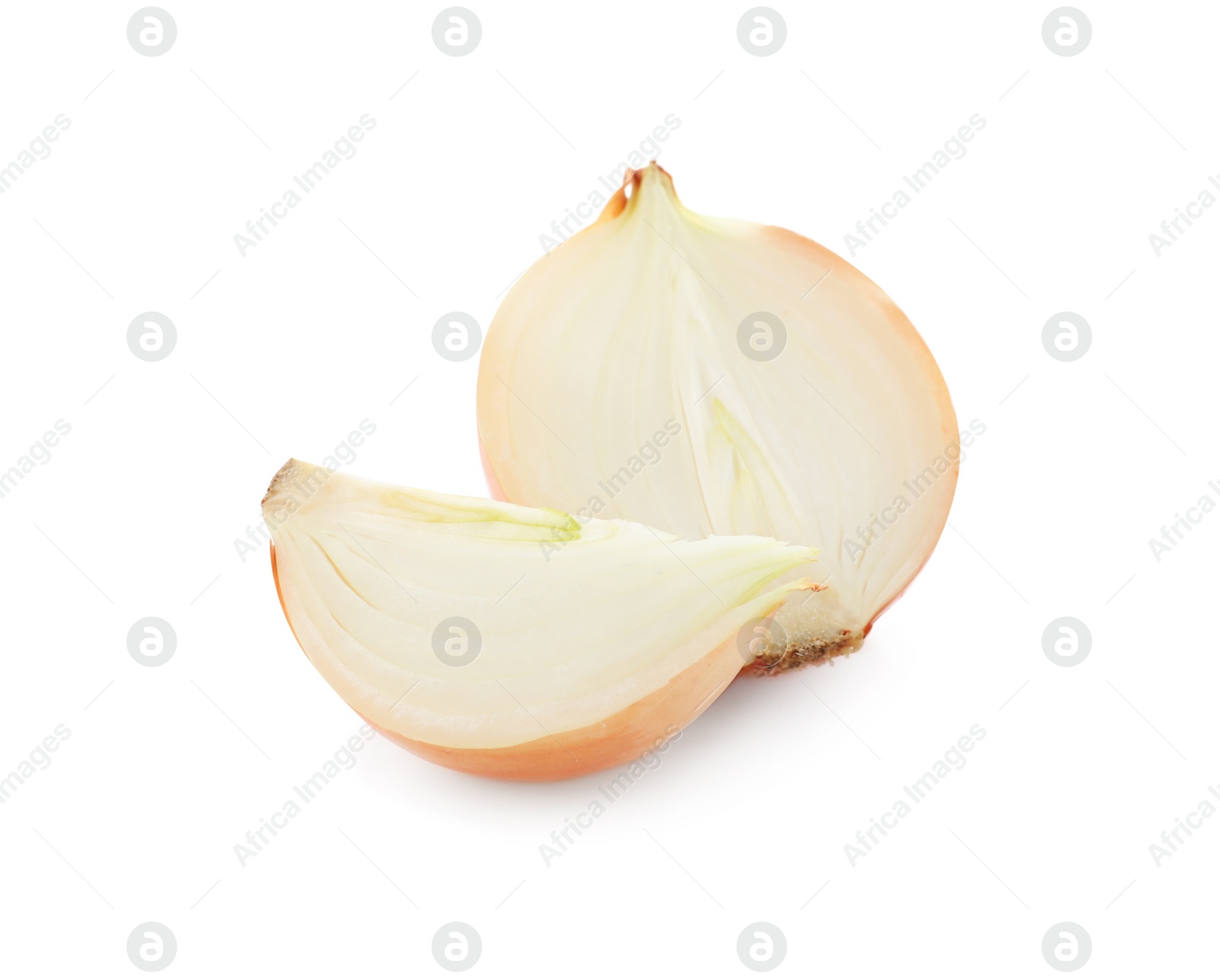 Photo of Pieces of fresh onion isolated on white