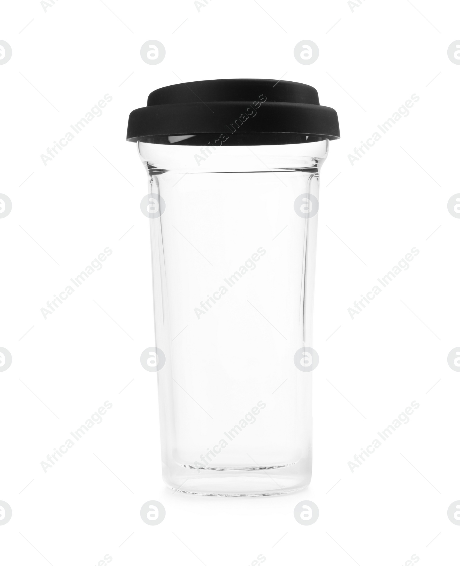 Photo of Reusable glass coffee cup isolated on white