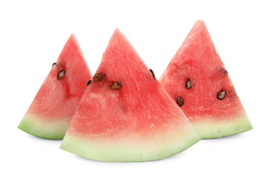 Photo of Slices of delicious ripe watermelon on white background