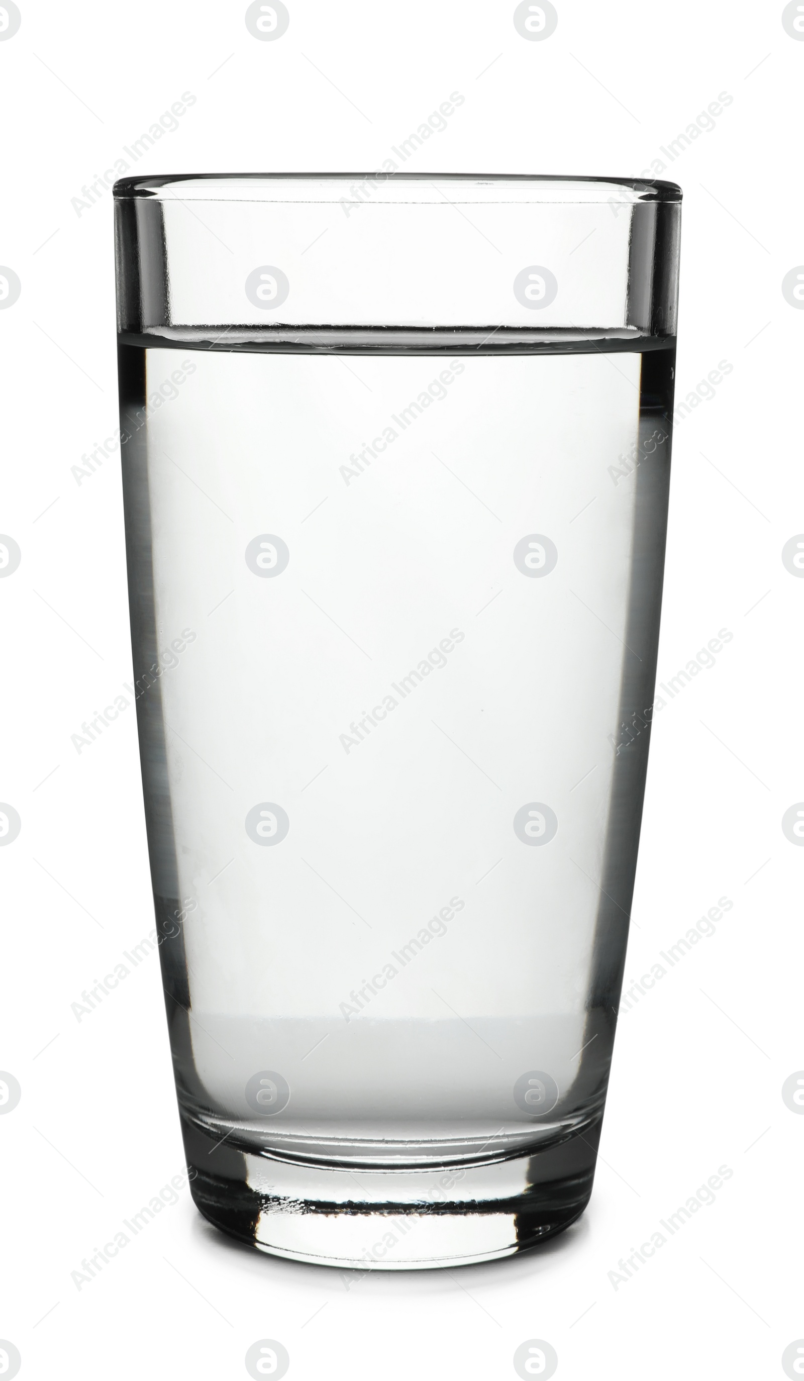 Photo of Glass of cold clear water on white background. Refreshing drink