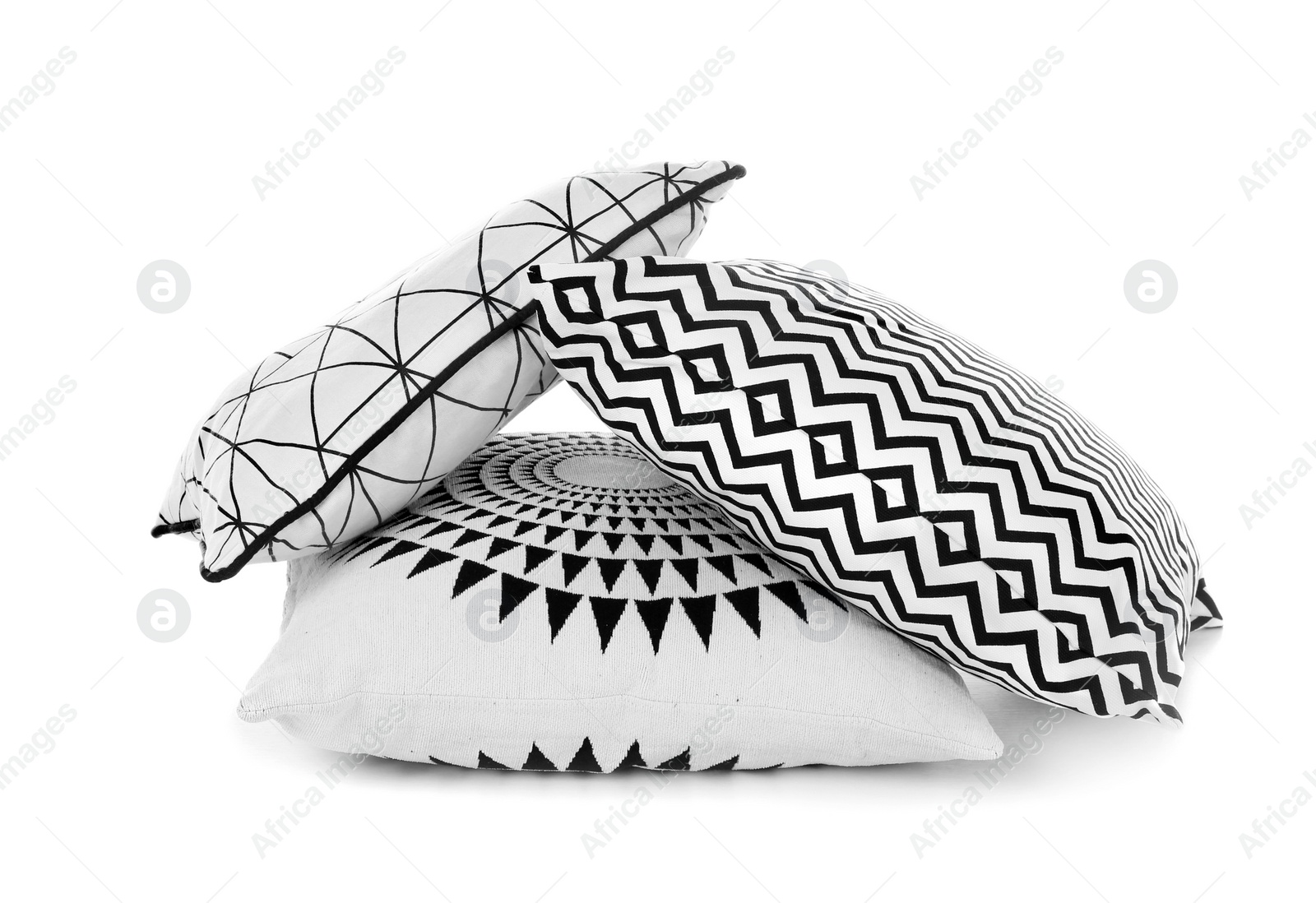 Photo of Different colorful pillows on white background