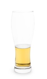 Almost empty glass of beer isolated on white