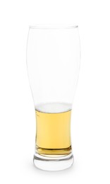 Photo of Almost empty glass of beer isolated on white