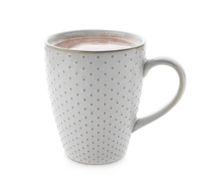 Photo of Delicious cocoa in cup on white background