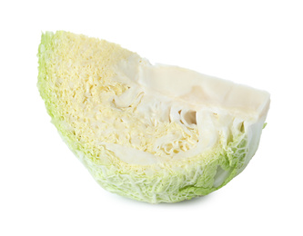 Photo of Piece of fresh ripe savoy cabbage isolated on white
