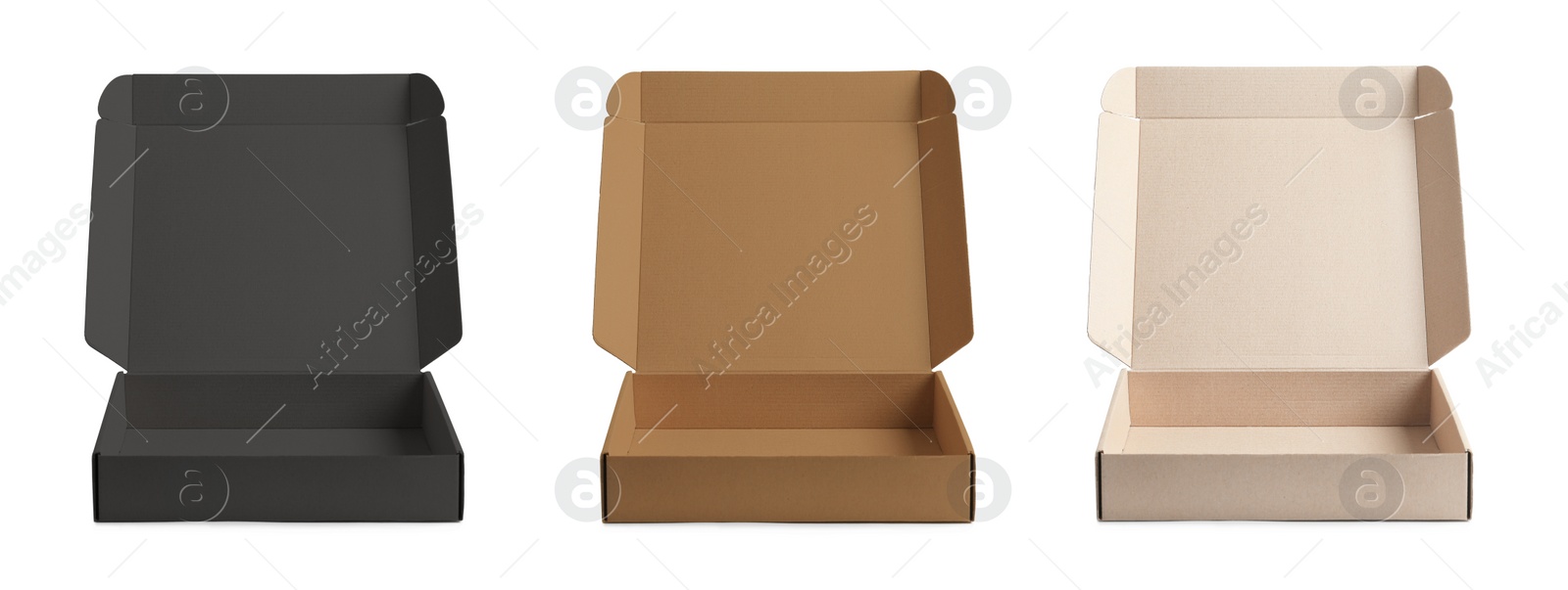 Image of Set of cardboard boxes on white background. Banner design