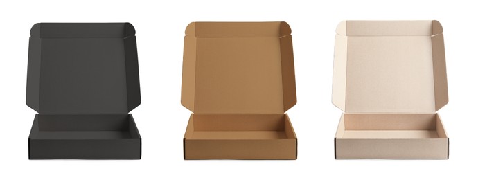 Image of Set of cardboard boxes on white background. Banner design