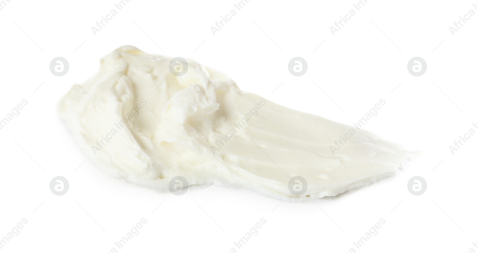 Photo of Smear of delicious cream cheese isolated on white