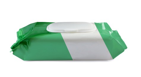 Image of Wet wipes pouch with plastic lid isolated on white