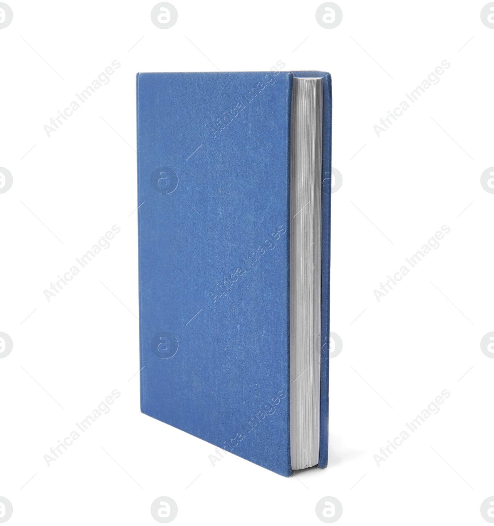 Photo of Book with blank blue cover on white background