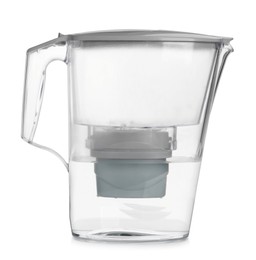 Filter jug with purified water isolated on white