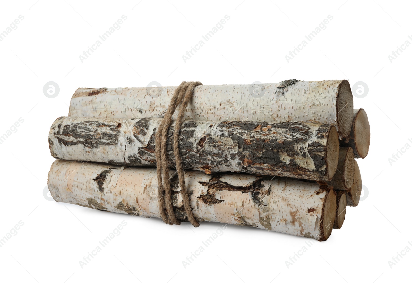 Photo of Bunch of cut firewood isolated on white