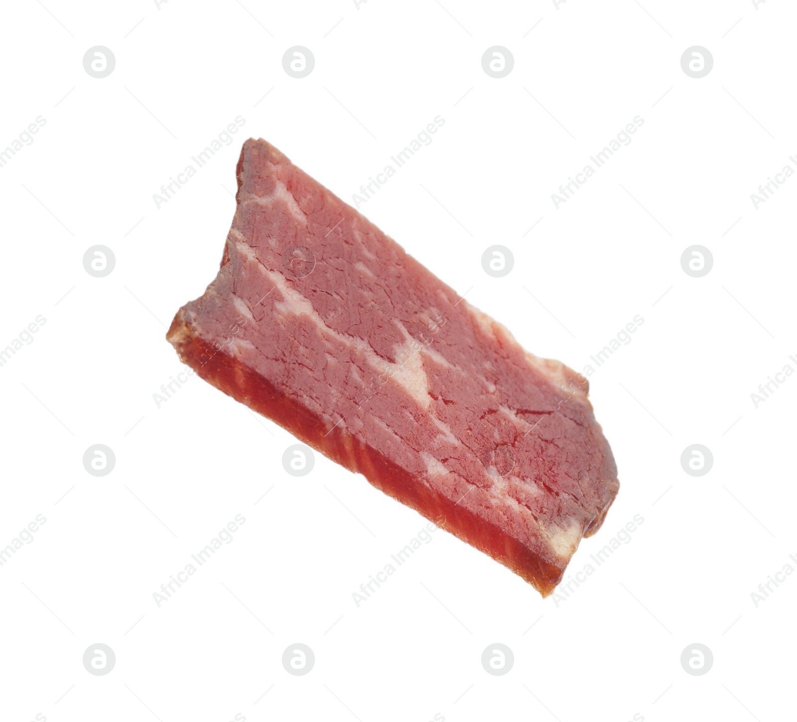 Photo of Piece of delicious beef jerky isolated on white