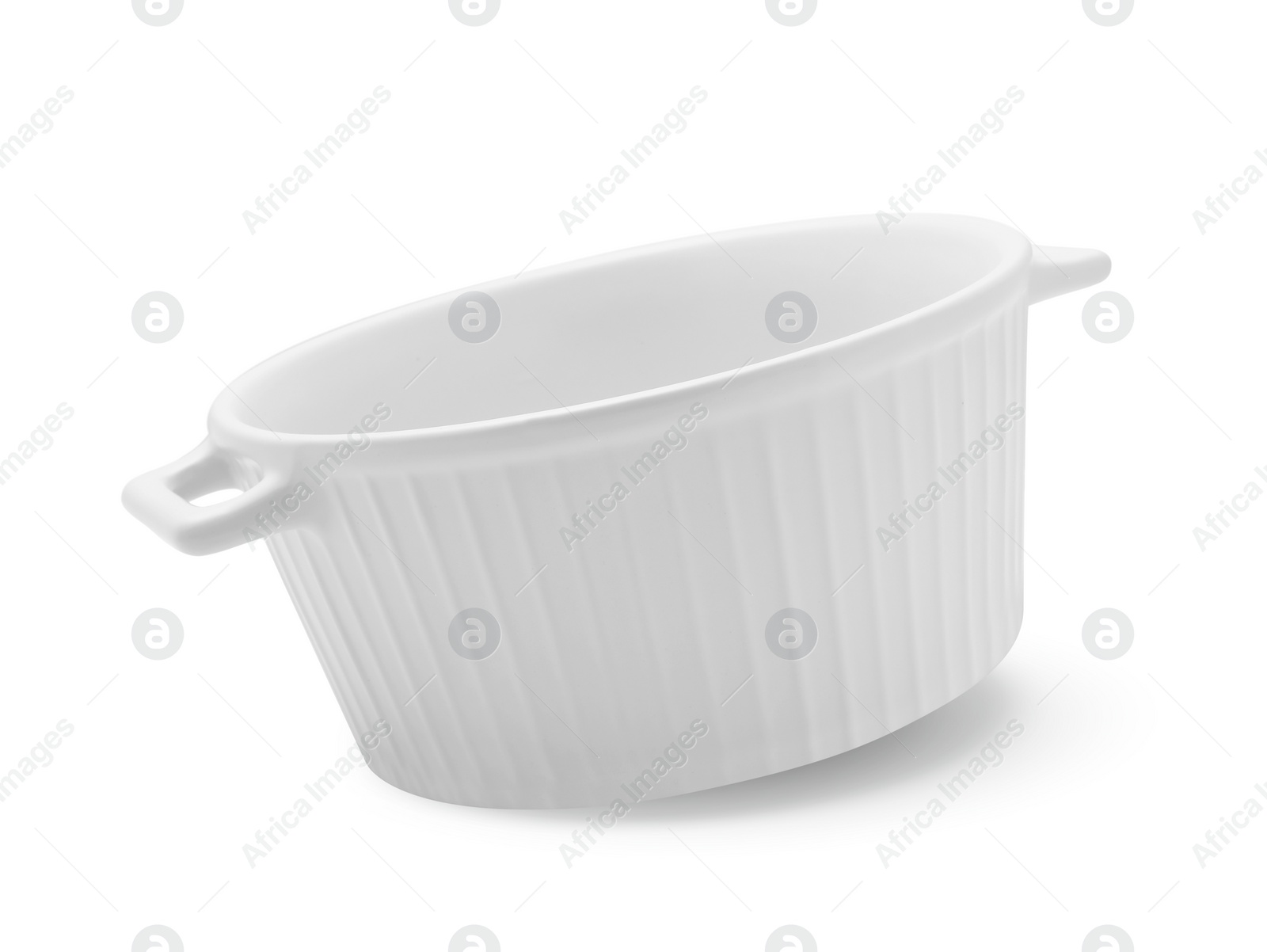 Photo of One empty ceramic pot isolated on white