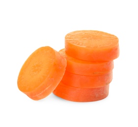 Photo of Ripe sliced carrot on white background