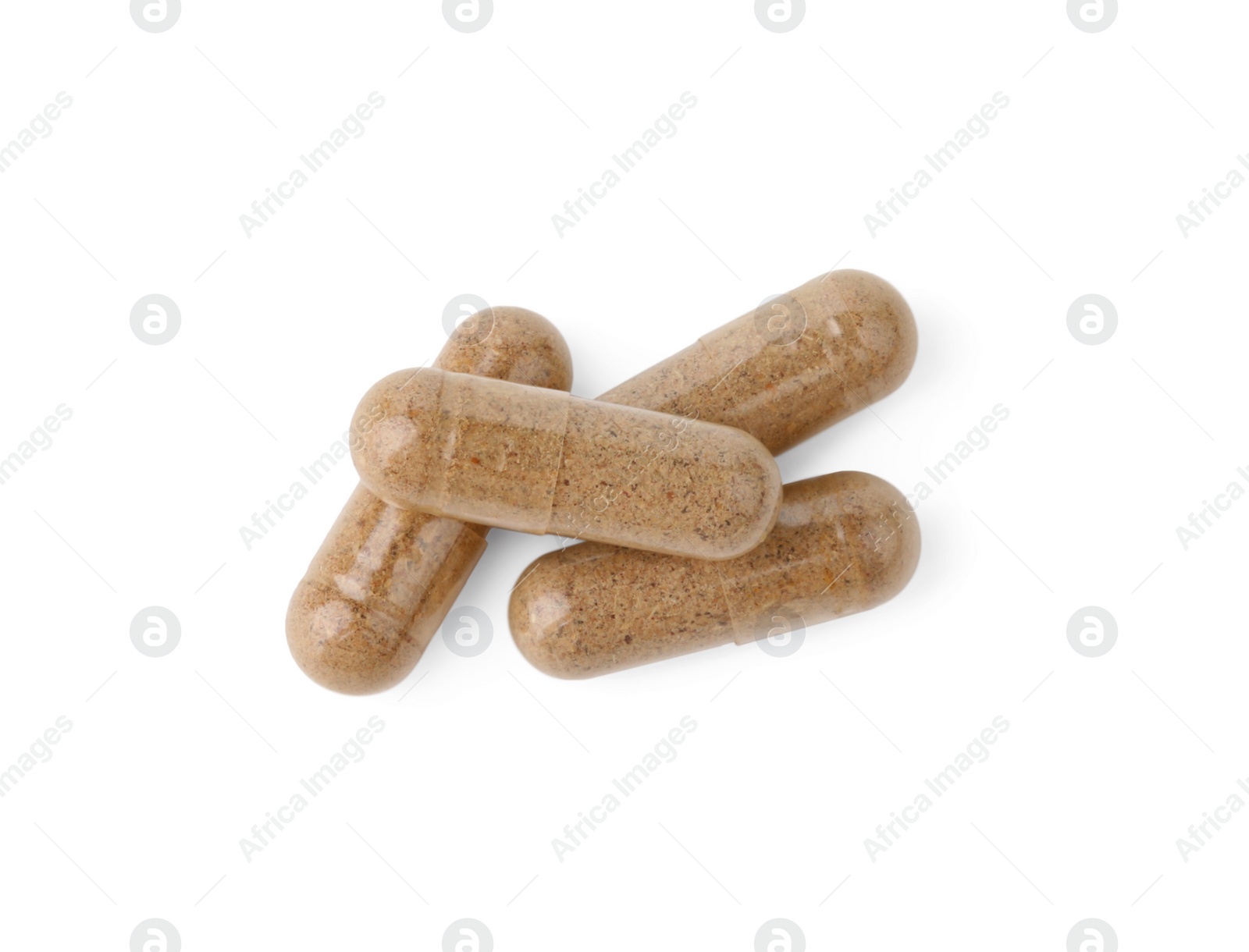 Photo of Many vitamin capsules isolated on white, top view