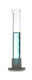 Graduated cylinder with sample isolated on white. Chemistry laboratory glassware