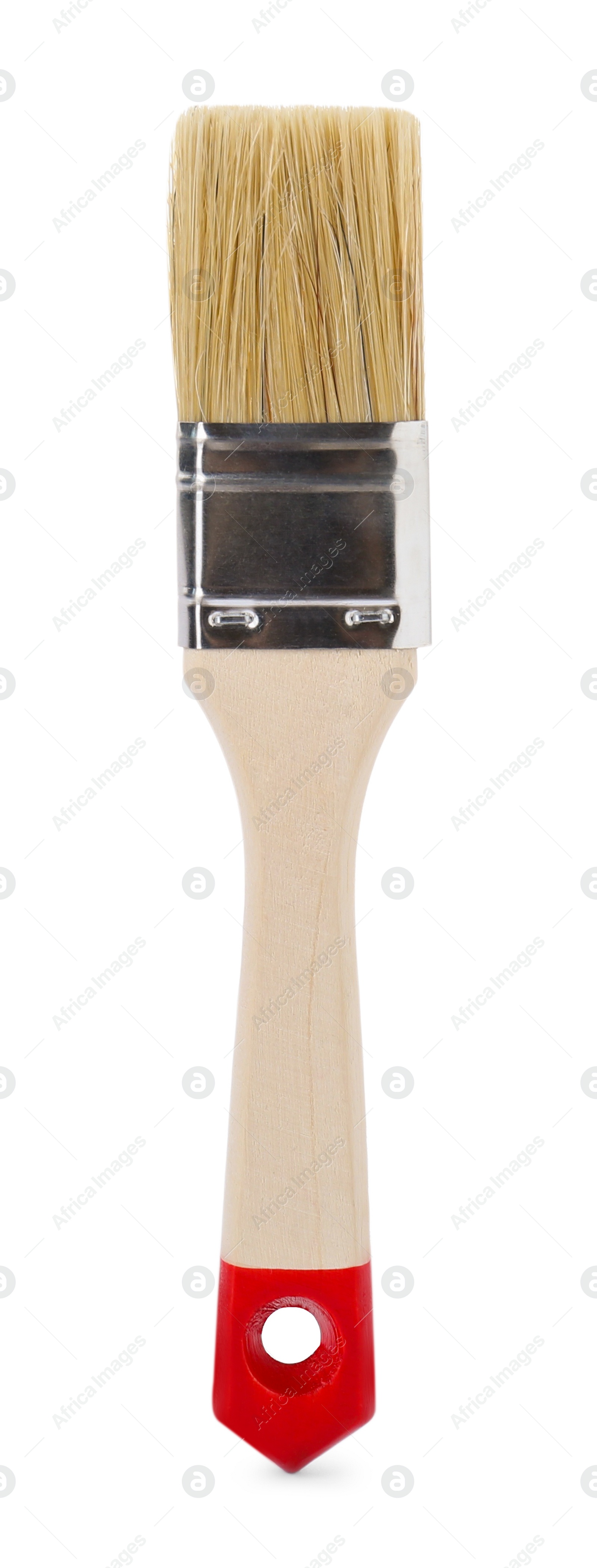 Photo of One wooden paint brush isolated on white