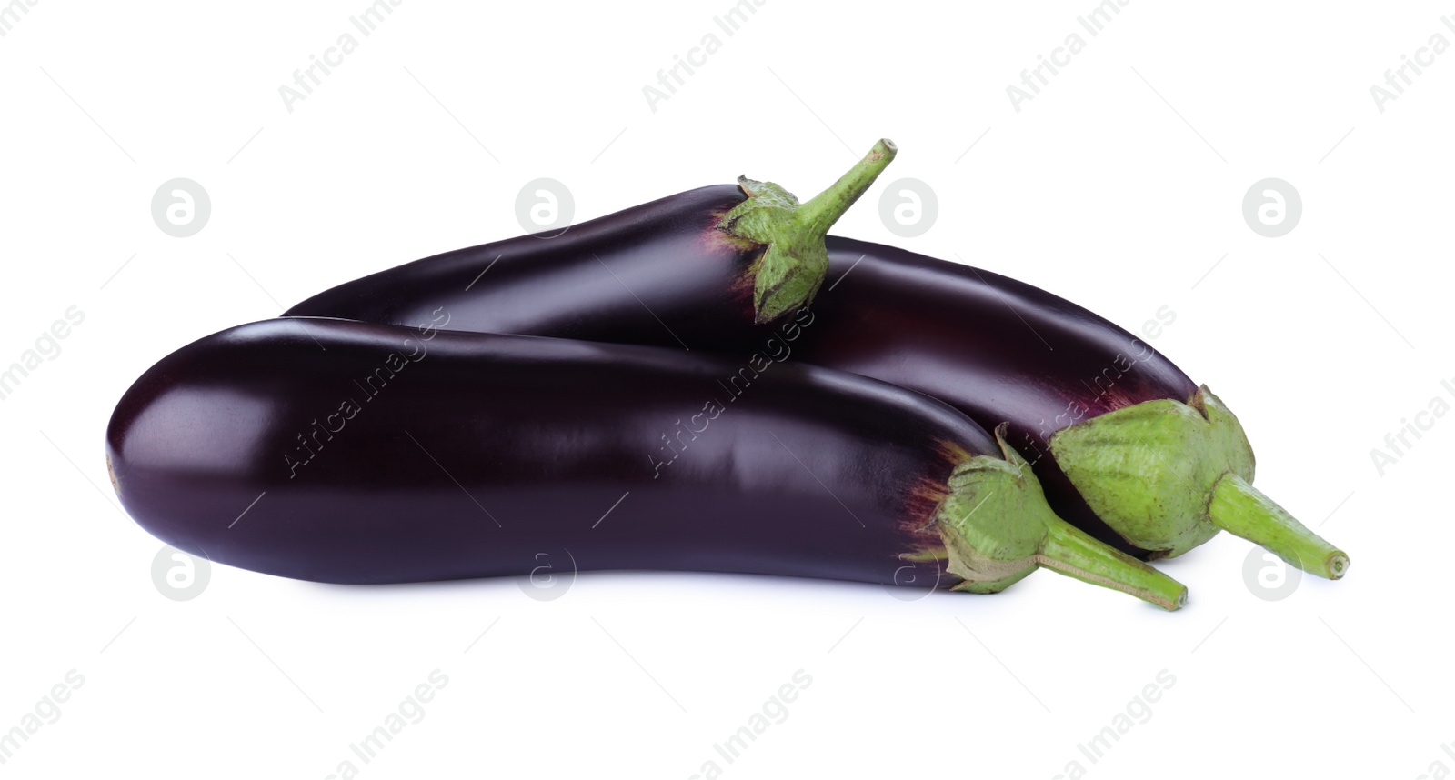 Photo of Tasty raw ripe eggplants isolated on white