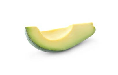 Slice of ripe avocado on white background