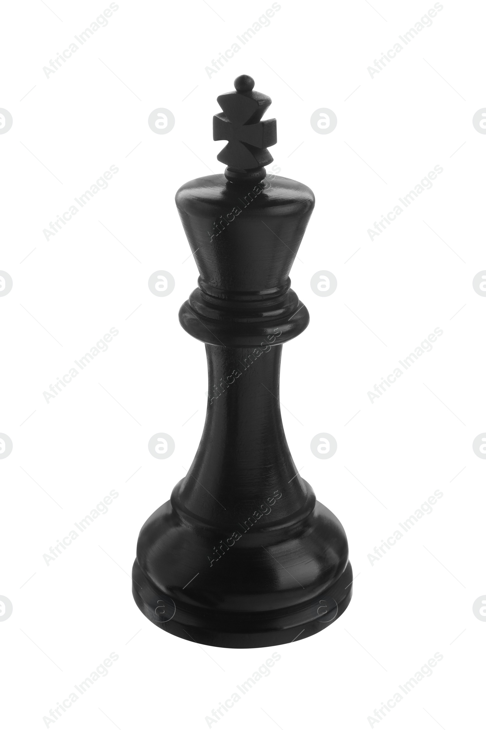 Photo of Black wooden chess king isolated on white