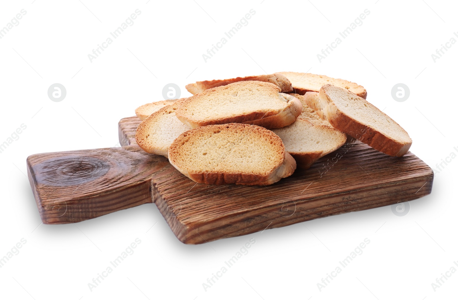 Photo of Many hard chuck crackers on white background