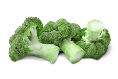 Image of Fresh green broccoli on white background. Edible plant