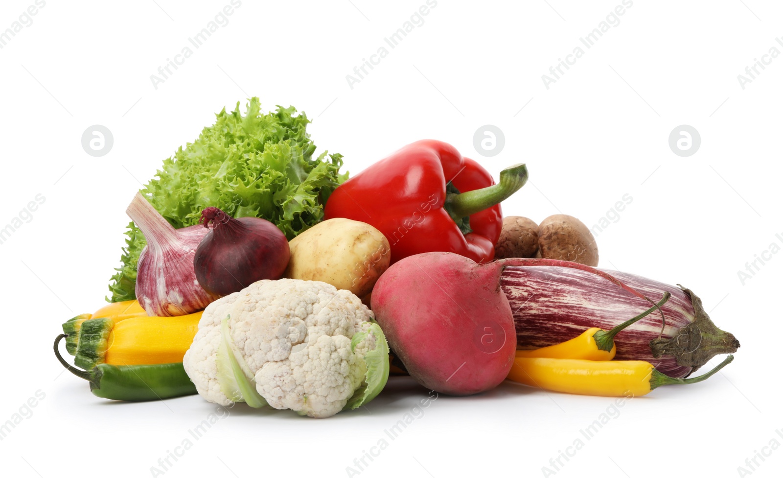 Photo of Different fresh ripe vegetables isolated on white