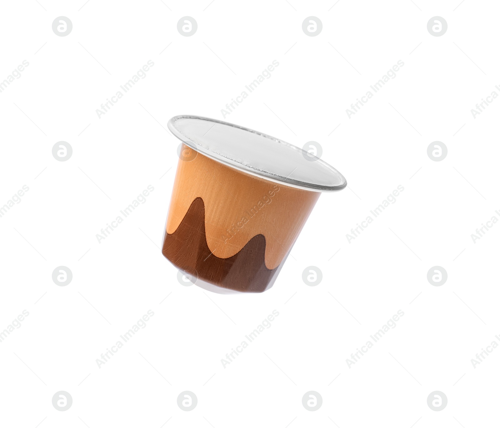 Photo of One plastic coffee capsule isolated on white