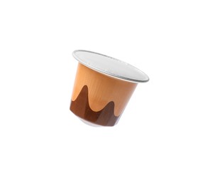 Photo of One plastic coffee capsule isolated on white