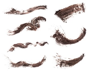 Image of Set with different mascara strokes on white background