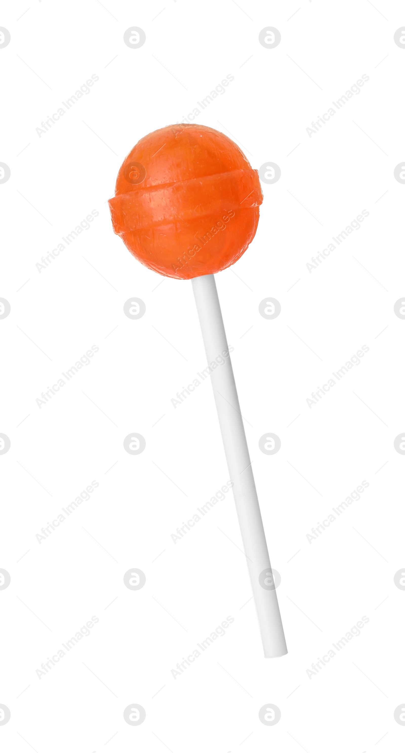 Photo of One sweet orange lollipop isolated on white