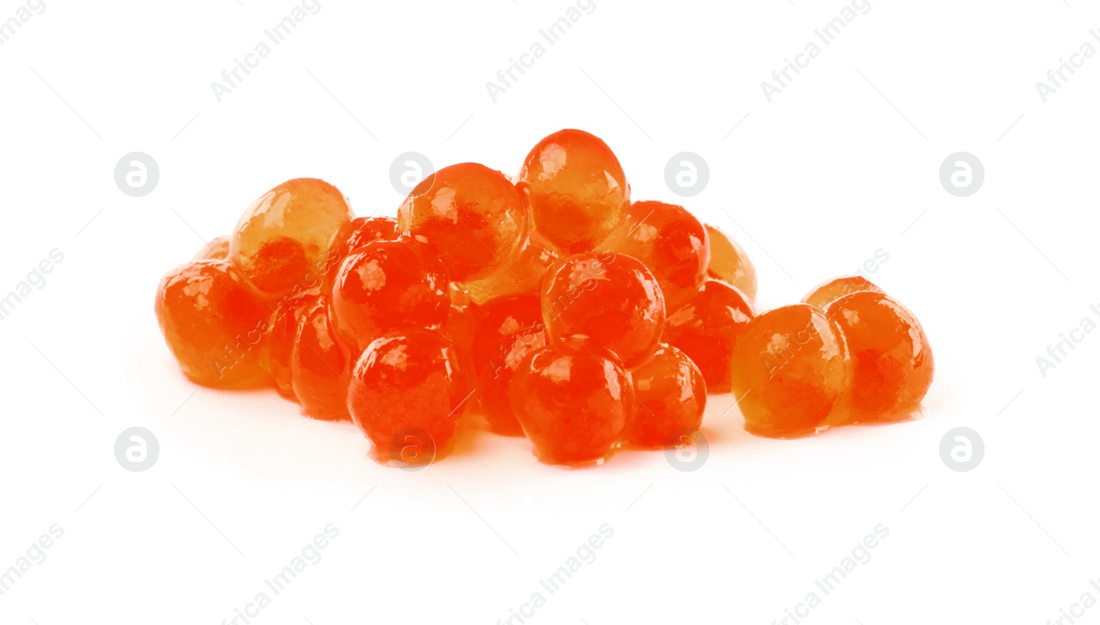 Photo of Pile of delicious red caviar isolated on white