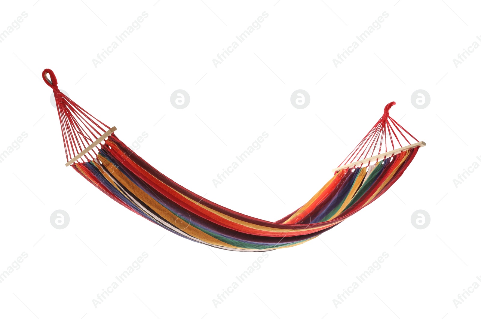 Photo of Empty comfortable bright hammock isolated on white