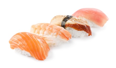 Photo of Delicious nigiri sushi isolated on white. Traditional Japanese cuisine