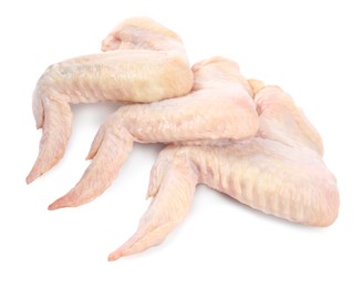 Photo of Raw chicken wings on white background. Fresh meat