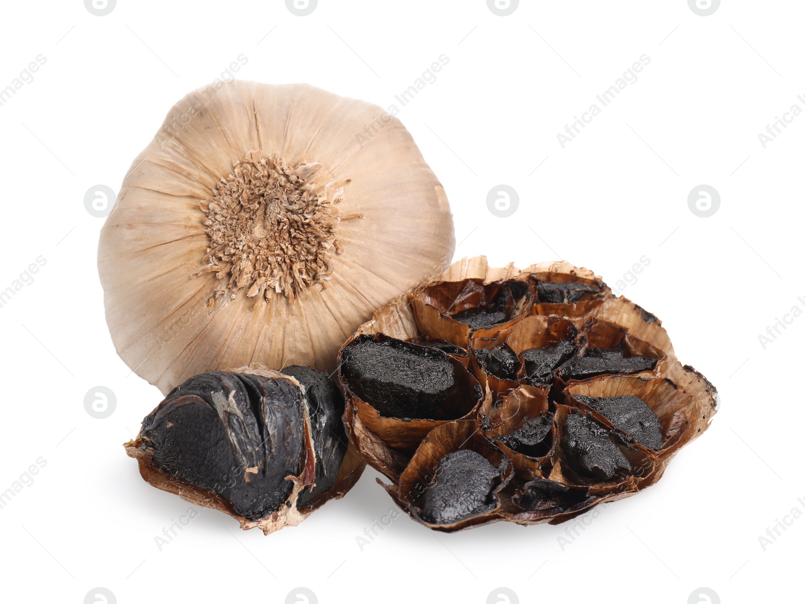 Photo of Organic fermented black garlic isolated on white