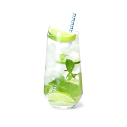 Photo of Glass of delicious mojito isolated on white