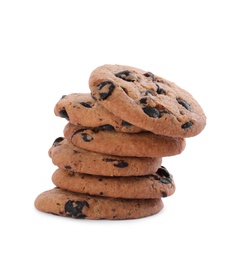 Photo of Tasty chocolate chip cookies on white background