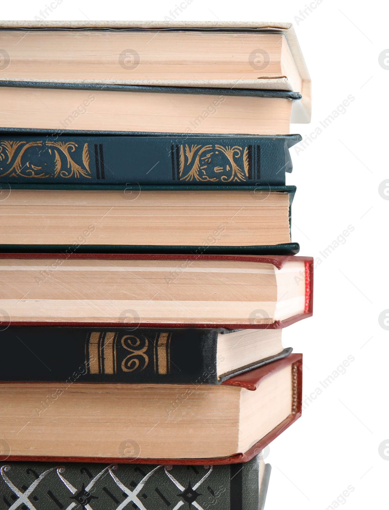 Photo of Collection of different books isolated on white